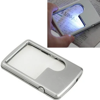 Cartão de crédito Levou a Lupa Lupa com Luz de Couro Caso de Ampliação de Vidro Ultra-Fino Portátil Quadrado com Luz LED