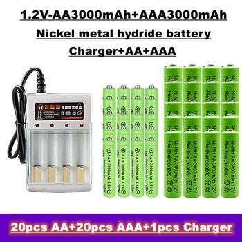 AA+AAA de níquel de hidrogênio bateria recarregável, 1,2 V 3000 Mah, adequado para controles remotos, brinquedos, rádios, etc.+carregadores
