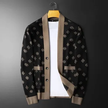 High-end da marca personalizado jacquard casaquinho de malha de 2023 a Primavera e o Outono Nova moda masculina xale casual suéter casaco
