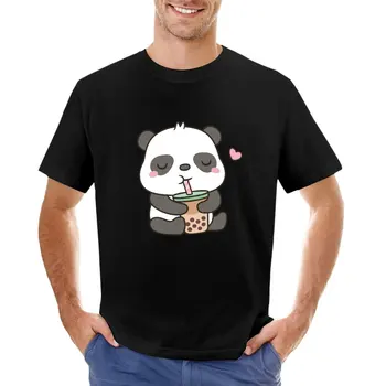 Cute Little Panda Desfrutar de Boba Chá T-Shirt meninos animal print camisa T-shirt para um menino de camisas gráfica tees simples t-shirts homens
