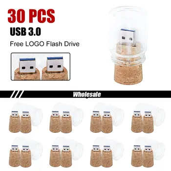 30PCS Deriva Garrafa de USB Flash Drive 128GB Presentes Memory Stick em Madeira Pen Drive 64GB de Capacidade Real Pendrive 32GB de Vidro do Disco de U