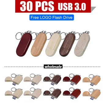 30PCS USB 3.0 com anel de chave de madeira unidade flash USB Criativo Pendrive 8GB 16GB 32GB 64GB de Memória stick disco de U