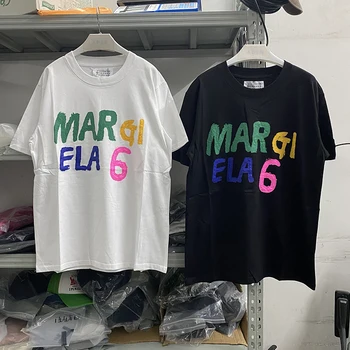 MM6 Margiela T-Shirt Homens Mulheres 1:1 de Alta Qualidade Coloridos Carta de Impressão de T-Shirt Graffiti Manga Curta