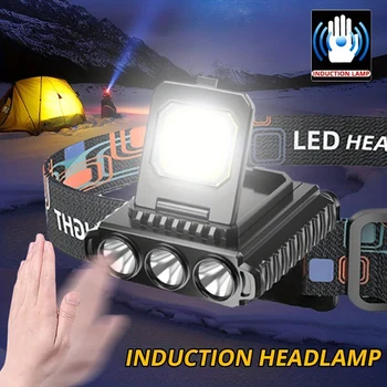 LED COB Lanterna de Campismo Impermeáveis Montado na Cabeça da Lanterna elétrica Portátil de Onda de Detecção de 4 Iluminação de Carregamento USB para Caminhadas, Pesca