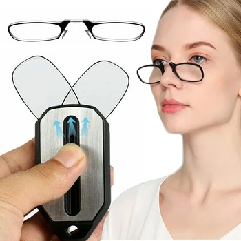 Dobrável sem pernas Clipe Nasal Óculos de Leitura para Homens Mulheres Portátil Mini Keychain Lupa Óculos de Ultraleve Óculos +1.0 +3.0