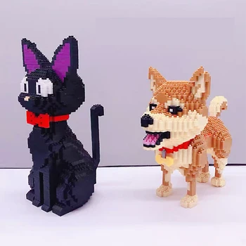 Mundo Animal-Gato Preto Cão se Sentar animal de Estimação Arco Modelo 3D DIY Mini Blocos de Diamante Tijolos de Construção de Brinquedo para as Crianças Presentes