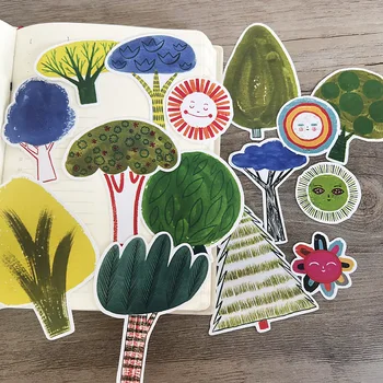 Manual para Crianças dos desenhos animados etiqueta da Plantação Dia de cor Aquarela Pequenas Plantas Árvore Diário de Livro de Adesivos de Materiais de papelaria