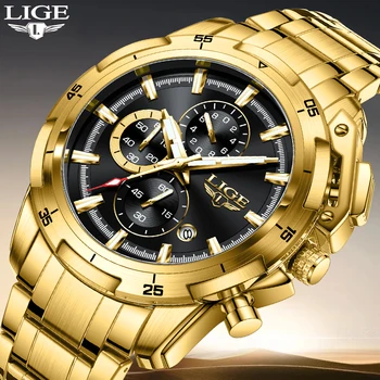 LIGE Ocasionais de Mens Relógios de Marca Top de Luxo Homens Militar Relógios de pulso de Aço de Todos os Homens Relógio de Desporto Impermeável Relógio Masculino+CAIXA