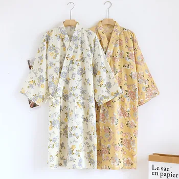 Algodão Floral Impressão Quimono de Pijama Vestes de Quatro estações Fino Roupão de Suor no Vapor Mulheres Cardigan Floral Pijamas Manto