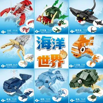 Animal oceano Mini Modelo de Blocos de Construção de Tartaruga, cavalo-marinho choco dolphin DIY Tijolos de Brinquedos Educativos Para Crianças Presentes