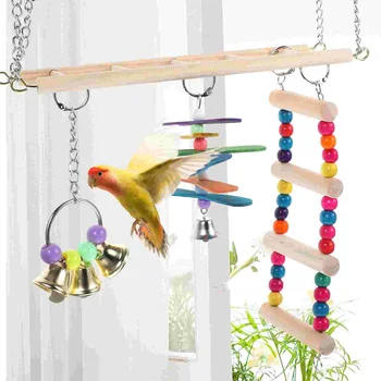 Papagaio Swing Rede Pássaros De Brinquedo De Mastigar De Madeira Playstand Calopsita Brinquedos Acessórios