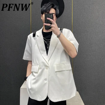 PFNW de Verão dos homens novos nichos de manga curta terno de high-end cinto de emenda personalidade diário casual street solta moda casacos