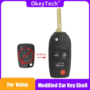 OkeyTech 3+1 4 Botões Remoto Flip Dobrável Chave Shell Caso Fob Sem Volvo XC70 XC90 V50 V70 S60 S80 Chave Automática da Tampa da caixa