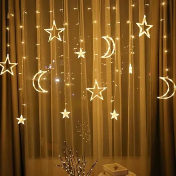 O ramadã Decoração 2023 Estrelas, Lua de Natal de Led Cortina Guirlanda de Fadas Seqüência de Luzes o Islã Muçulmano Para a Festa de EID Mubarak Decoração