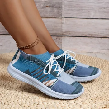 Comércio exterior de Tamanho Grande Casual Sapatos para as Mulheres 2023 Casuais Novo Tênis de Malha Impressa Uma Etapa Lenta Sapatos 42