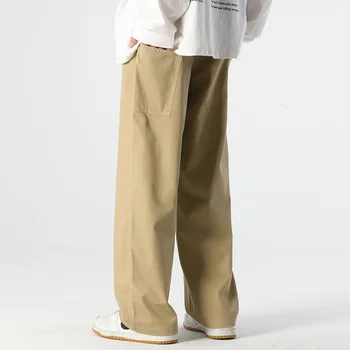 Homens Vestuário de trabalho de Perna Larga, Calças de Algodão Homens Primavera, Outono 2023 Moda Clássica Bagy Reta Casual Calças Masculinas Cortinas Cáqui Cinza