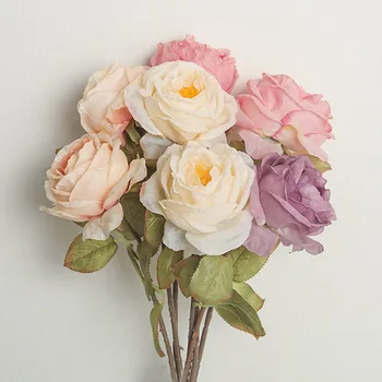 Simulação Enrolado Bordas Rose Bouquet De Toque Real Flores Artificiais Para Casamento Flores Decorativas Mão Segurando Falso Buquê
