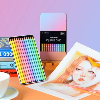 Macaron Cores 12Pcs Lápis de cor Suave Desenho a Pastel Conjunto de Lápis de Esboço a Lápis do Kit Para a Escola para Colorir materiais de Arte, Caixa de Estanho
