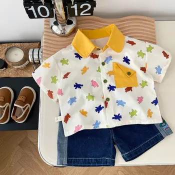 Moda infantil Verão T-shirts Cor de Ursos de Criança Roupas de Bebê para Crianças Tops Tees Para Meninos & Meninas
