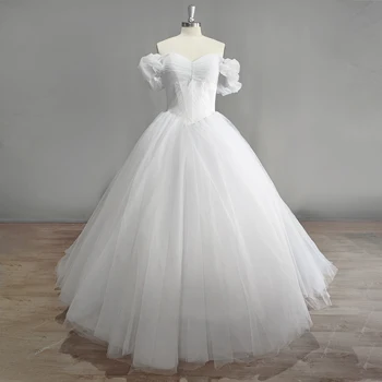 DIDEYTTAWL Real Imagem Brilhante Bola Vestido de Princesa Vestido de Noiva de Tule Off Ombro Querido Lace Up de Volta Vestido de Noiva