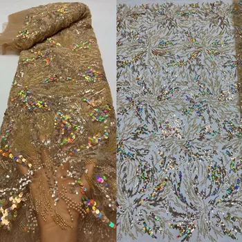 A chegada dos novos Design de Grânulos Coloridos, Lantejoulas 3D de Bordado francês Tule Net /Tecido Africano Para Vestidos de Noite /Casamentos /Festa