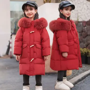 Meninas para Baixo Jaqueta casaco de Algodão Roupa de exterior quebra-vento 2023 Longo Engrossar Veludo Inverno Quente de Alta Qualidade, Roupas para Crianças