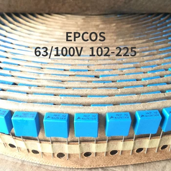 50pcs EPCOS 63V/100V 102/152/222/332/103/223/333/473/104/224/334/474/684/105/225 Correção capacitor p=5mm PolypropyleneFilm