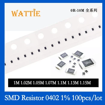 Resistor SMD 0402 1% 1 MILHÃO 1.02 M 1,05 M DE 1,07 M 1.1 M 1.13 M 1,15 M 100PCS/monte chip resistores de 1/16W 1,0 mm*0,5 mm
