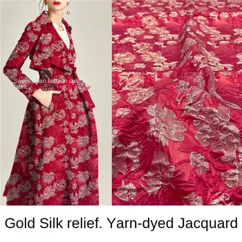 Colorido Tecido Brocado com Tecido Elegante Fio de Ouro Detalhando para DIY Blusão
