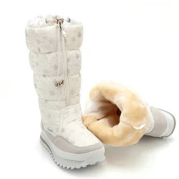 Maogu 2023 Neve Longas Botas Altas de Pelúcia Quente Sapatos de Inverno Plus Size Menina Branca Zip Sapatos de Inicialização do sexo Feminino Branco Bezerro Botas para Mulheres