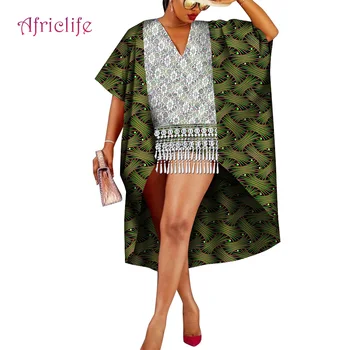 Africana de Impressão das Mulheres vestido Vestido de Renda com Retalhos Longo de Topo do Partido Sexy Vestido de Ancara Roupas Wy10132