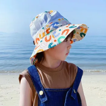 Verão de Malha Bebê Chapéu de Balde coreano Impressão Panamá Tampa para a Criança Menino Bonito Meninas Respirável Ajustável Crianças Pescador Chapéus de Sol 모자