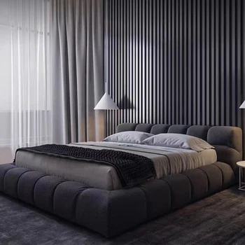 Confortável pano de arte cama quarto principal tatami 1,8 m cama de casal simples e moderno, tecnologia de pano cama