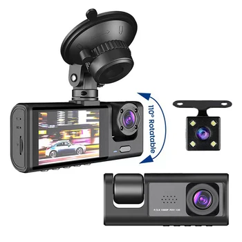 3 Lente da Câmera do Carro DVR 3-Canal Traço Cam HD 1080P Traço Câmera de Lente Dupla Dashcam Gravador de Vídeo da Câmera de vídeo Dashcam