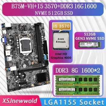 B75M-VH placa-mãe lga 1155 B75A Com I5 3570 CPU DDR3 16G=2*8 anos de 1600 E 512GB NVME M. 2 USB3.0 SATA3.0 B75M placa de Base da área de Trabalho