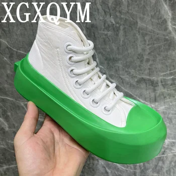 Branco Verde Alta Superior De Lona Homens Sapatos Aumento Da Altura Do Plano De Plataforma Vulcanizada Designer Mulheres Sapatas Ocasionais De 2023 Novo Unisex