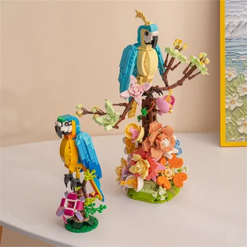 2023 Cidade Criatividade Interessante Papagaio Flor Bonsai, Decoração Enfeites De Blocos De Construção, Tijolos De Brinquedos Para O Presente