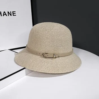 Chapéu de sol feminino verão dobrável respirável chapéu de sol da moda temperamento bacia do chapéu pequeno cinto protetor solar chapéu de Balde