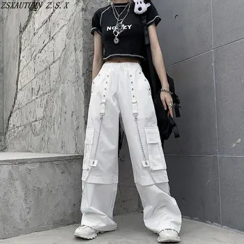 Carga Branca Calças Para Mulheres De Perna Larga Calças Novas Coreano Vintage Clássico De Cintura Alta Largas E Retas Pantalon Tendência De Moda Streetwear
