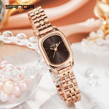 SANDA Moda de Ouro Rosa pulseira de Aço Quartzo Mulheres Relógios De 2023 Novo Design de Marcação Casual Mulheres Assista 30M à prova d'água Reloj Mujer