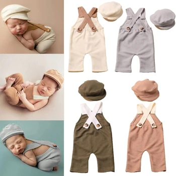 Bebê de Fotografia com Adereços, Fantasia Calças Chapéu Posar de Roupa Recém-nascido Photoshoot Adereços Infantil Posando Terno 2Pcs