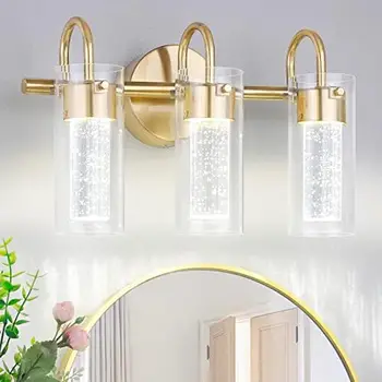LED Luminária Vaidade, 1500Lumen Dimmable Ouro Candeeiro de Iluminação, Moderna casa de Banho com Luzes de Cristal Bolha de Vidro 21W, Legal