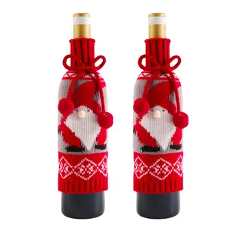 Garrafa de vinho Decoração Encantadora Papai Noel Boneco de neve Imprimir a Garrafa de Vinho que Cobre Festiva de Malha Sacos de Champanhe para a Festa