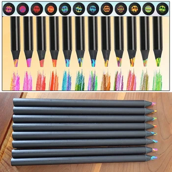 Preto de Madeira Conjunto de Lápis de cor com 12 peças de Longa Duração Durável Pintura Pincel para Colorir Desenho