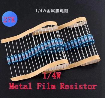 (100pcs) 27K ohms 1/4W Metal Filme Resistor de 27K ohms 0,25 W 1% de ROHS