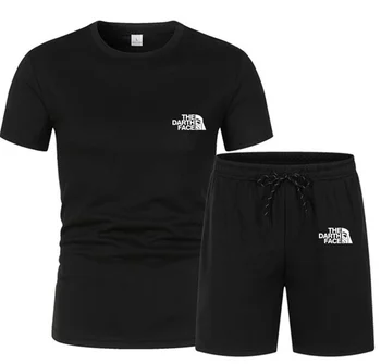 Homens de Seda Conjunto de camisa de Manga Curta T-Shirt Superior de Homens de Calças Frouxas Casual de Sportswear da Juventude de Verão a Marca de Moda de Novos Produtos