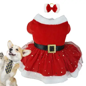 Cão De Natal Roupas Brilhantes De Compensação Papai Noel Animal De Estimação Com Roupas De Algodão Saia Linda Garota Roupas Vestidos Vermelhos Cão Gato Feriados De Natal