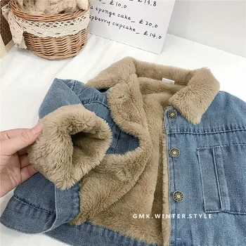 Meninas cashmere de jeans, casaco de inverno espessamento do novo sistema integrado de bebê cordeiro de cashmere quente vestido infantil de algodão acolchoado jacket1-8Y
