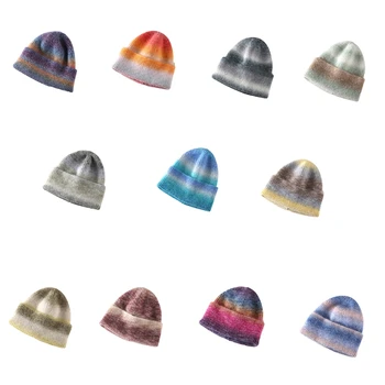 Lã Grossa Gorro de Inverno Tie-dye Colorido Chapéu de Malha Unisex Chapéu de Inverno