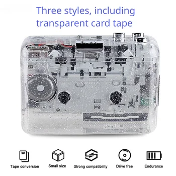 Walkman-Portátil Leitor de Cassetes, Gravador de Voz, MP3, Totalmente Transparente, Porta USB, Wave,MP3 Formato de Captura do Leitor de Rádio